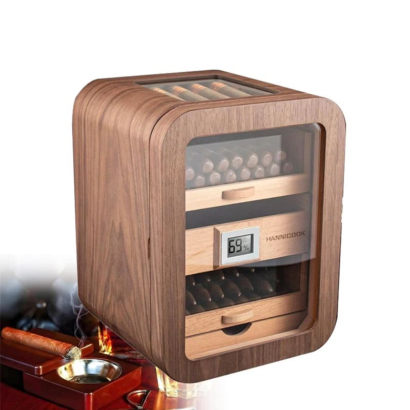 Electric Cigar Humidor Cabinet 70 Count with Digital Hygrometer Temp and Humidity Control Spanish Cedar Wood Cigar Storage Box