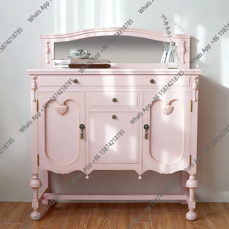 

Комод розовый, косметический шкаф из цельного дерева с зеркалом, комод, встроенный простой туалетный столик для маленькой квартиры