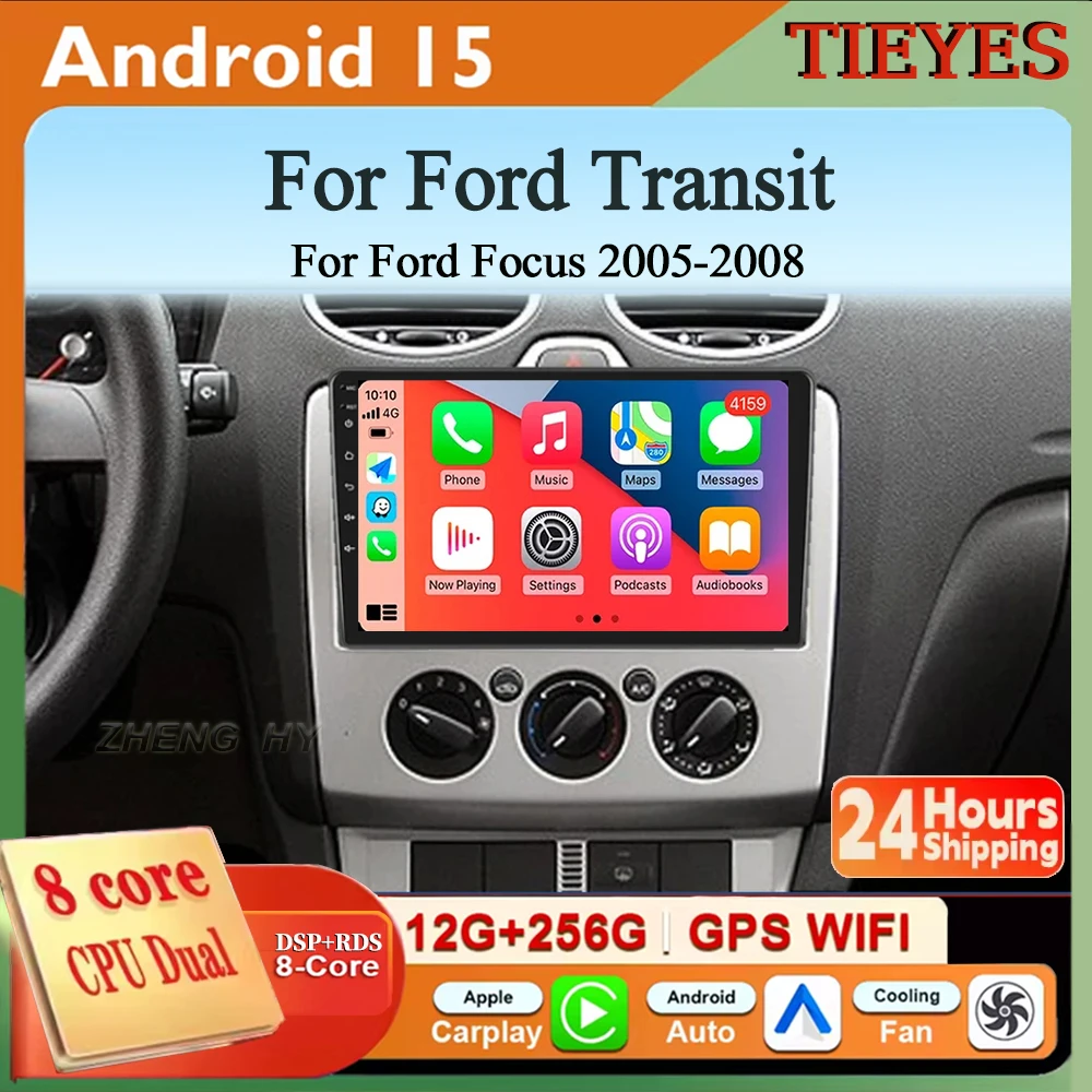 

Android 15 Беспроводное автомобильное радио CarPlay Android Auto для Ford Transit 2009 2010-2016 Ford Focus 2005-2008 GPS WiFi BT 2din autorad