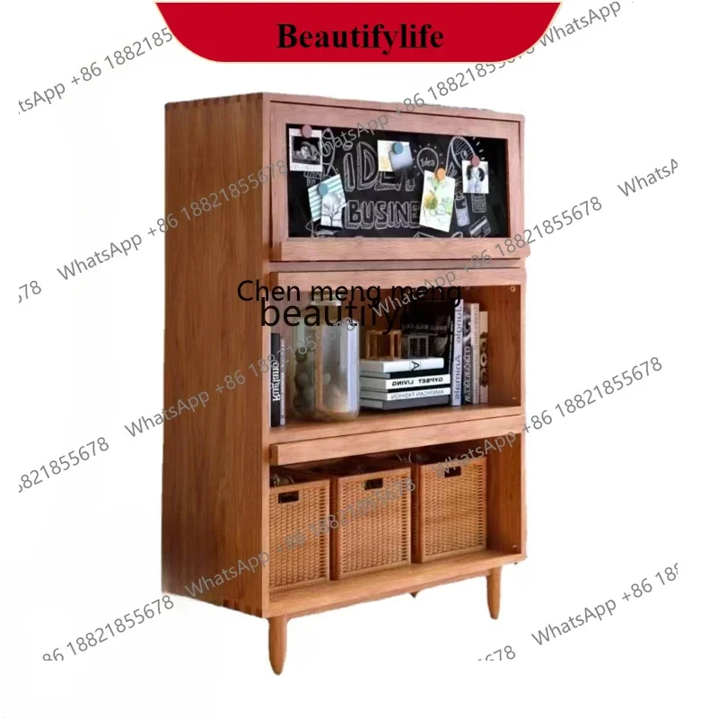 

G153 Japanese-Style Solid Wood Bookcase Magazine Cabinet with Blackboard Storage Living Room Sofa Storage Floor-Standing Rack
