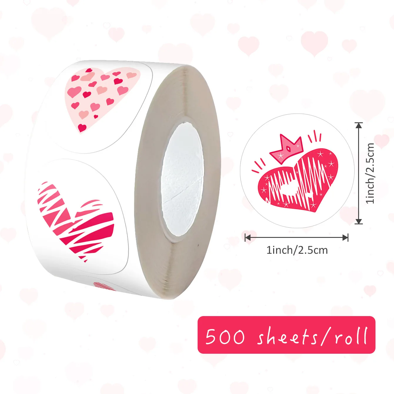 500pcs Valentine's Day Stickers - 1 inch Love Heart Stickers for Wedding Party, Gifts Decoration
