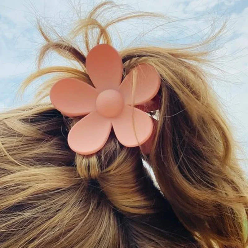 Candy Colored Flower Claw Clip Cute And Sweet Girl Hair Clip Back Spoon Curly Hair Clip Frosted Hair Claw Hair Accessory