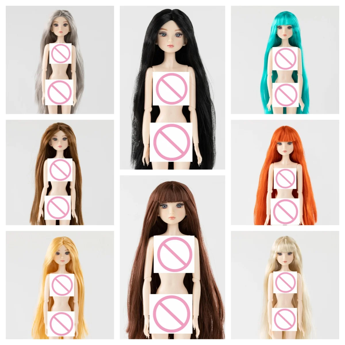 Candy Color Female Doll Heads with Long Hair 3D Eyes Super White Skin Collectible Figure Heads for Doll Making