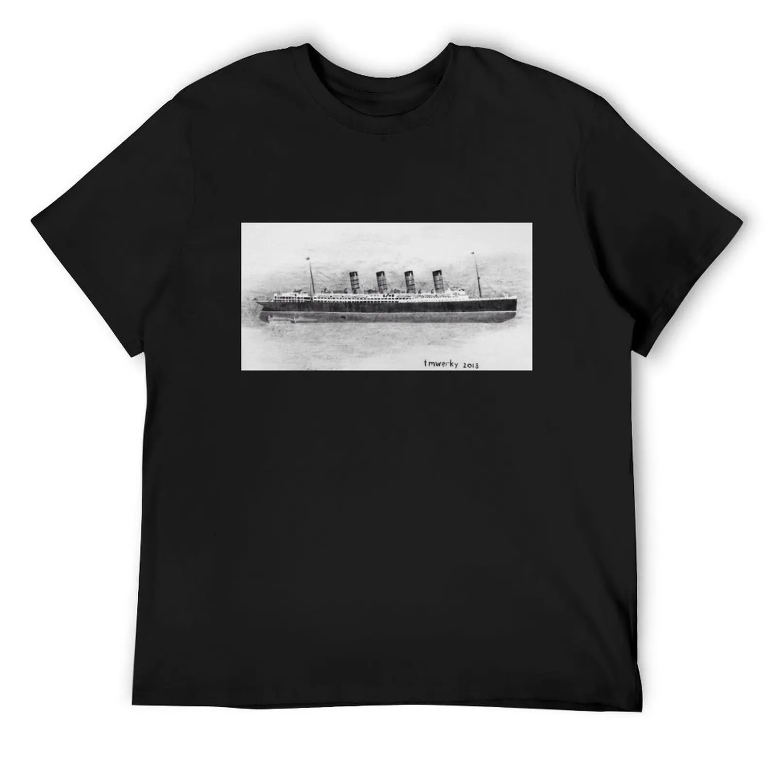 Black & White Lusitania Stencil On Fabric (reproduction) T-Shirt new edition blacks mens graphic t-shirts big and tall