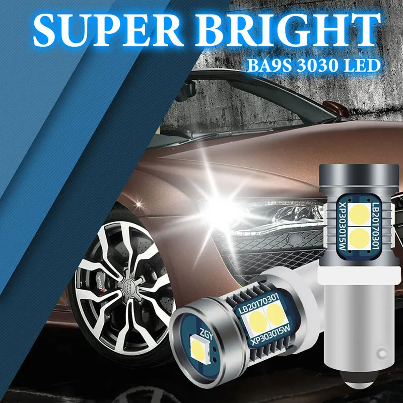 

2pcs BA9S T4W BAY9S BAX9S H6W LED Bulbs Car Interior Light Dashboard Warning Light License Plate Backup Light 9SMD 3030 12V
