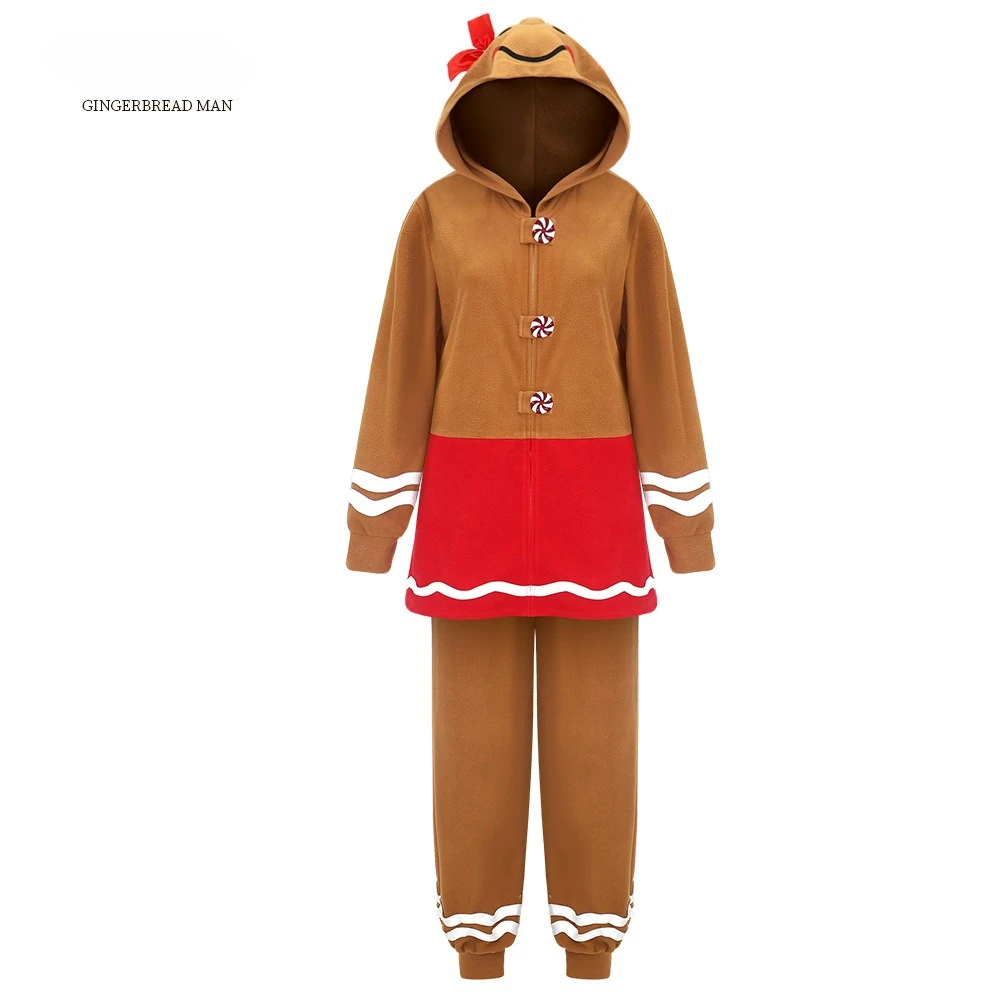 

Gingerbread Man Costume, Long Sleeve Hooded Patchwork Christmas Jumpsuit Cosplay Costume