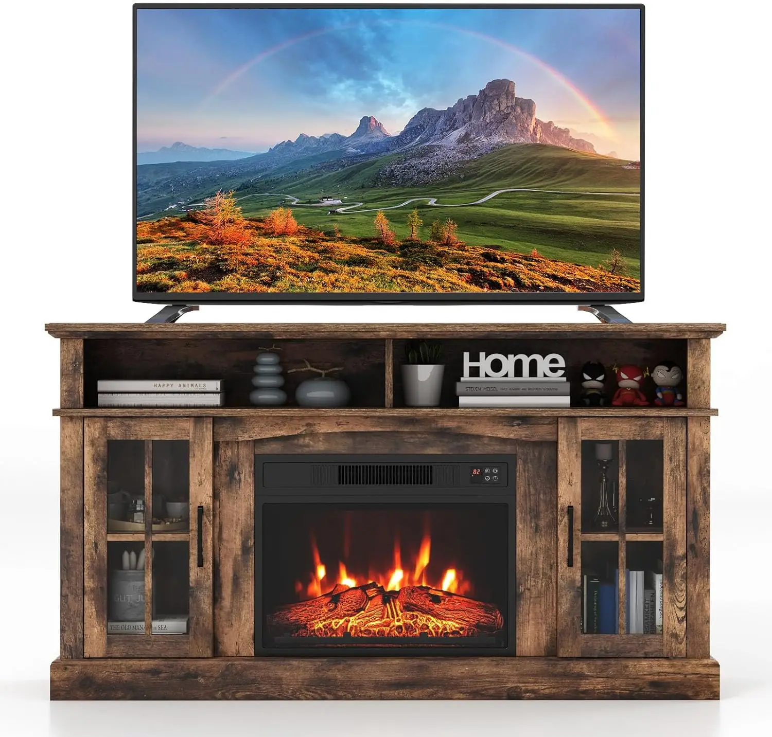 Electric Fireplace TV Stand for TVs Up To 65 Inches 1400W Heater Insert with Remote Control 6H Timer Brown