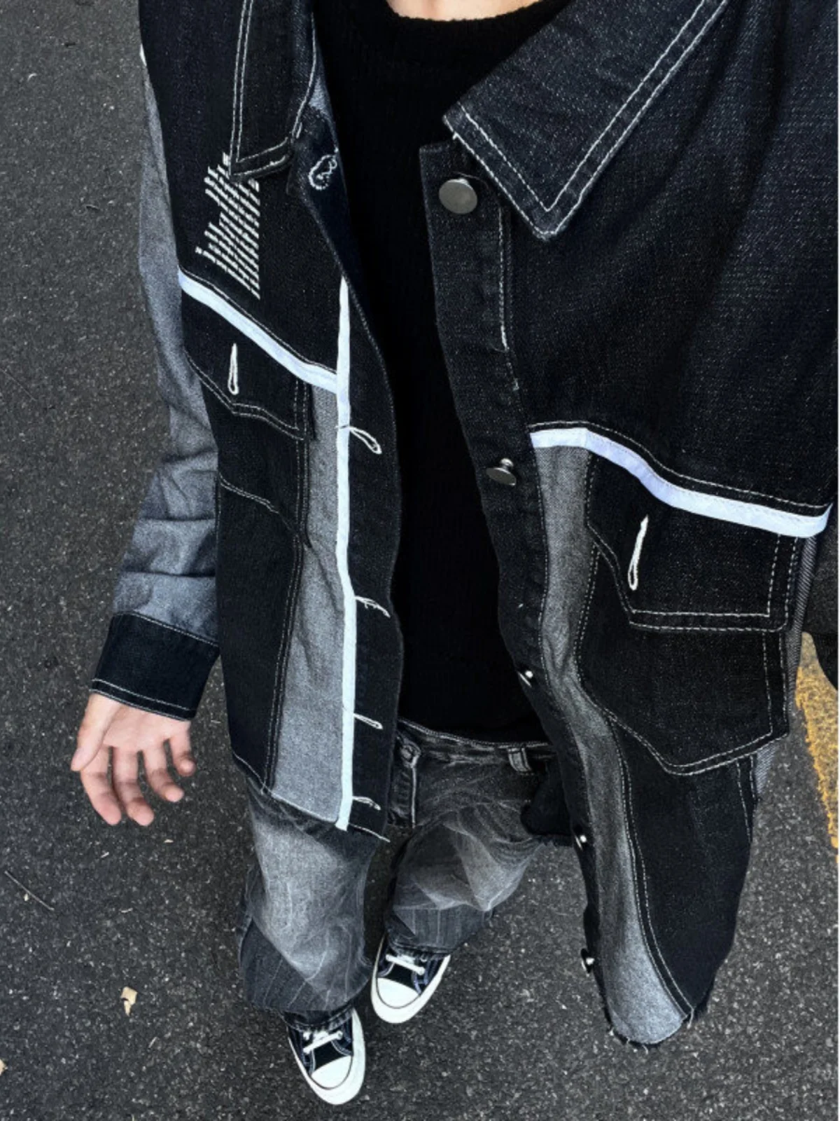 

Ретро-джинсовая куртка в американском стиле для мужчин, осенне-зимняя, с эффектным дизайном, в стиле пэчворк, рабочая одежда, свободный крой, цветные блоки