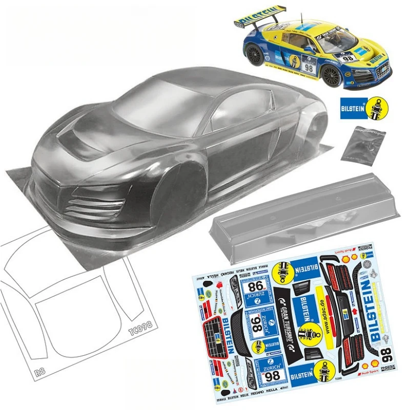 1/10 Audii R8 Clear body shell for 255-260mm Wheelbase RC Drift car Tamiya tt01 tt02 kyosho mst 3racing lc racing hpi hsp