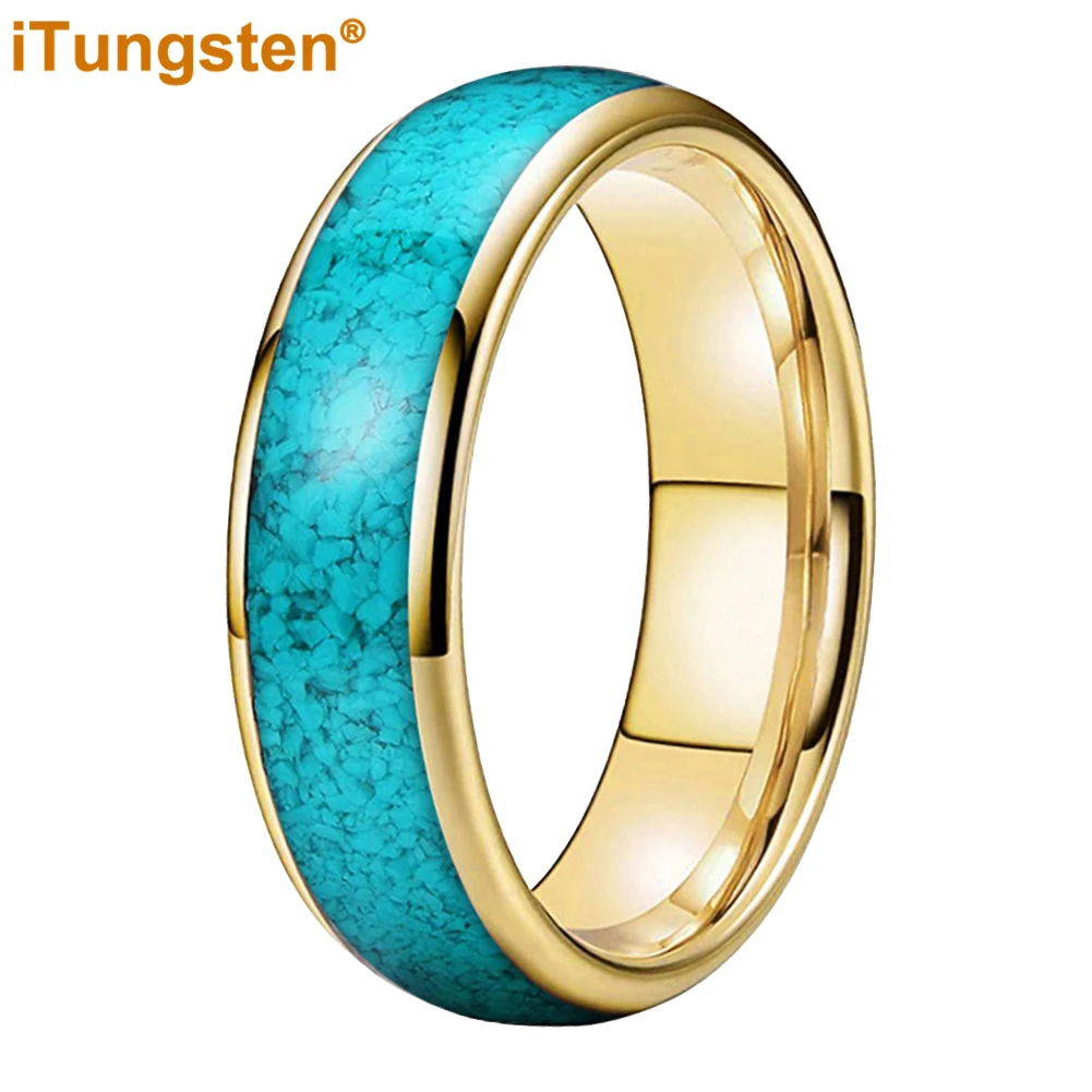Itungsten 4Mm 6Mm 8Mm Tungsten Carbide Ring Voor Mannen Vrouwen Mode-sieraden Engagement Wedding Band Verpletterd-turquoise Inlay