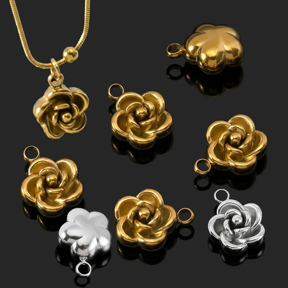 

10pcs Stainless Steel Gold Color Rose Flower Pendant for DIY Jewelry Girls Women Charms Necklace Bracelet Anklet Earrings Making