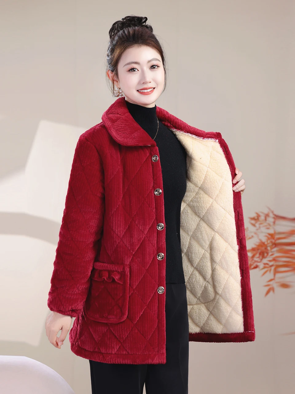 

Утепленное хлопковое пальто для женщин среднего возраста, с длинными рукавами, воротником, свободного кроя, средней длины, зимнее