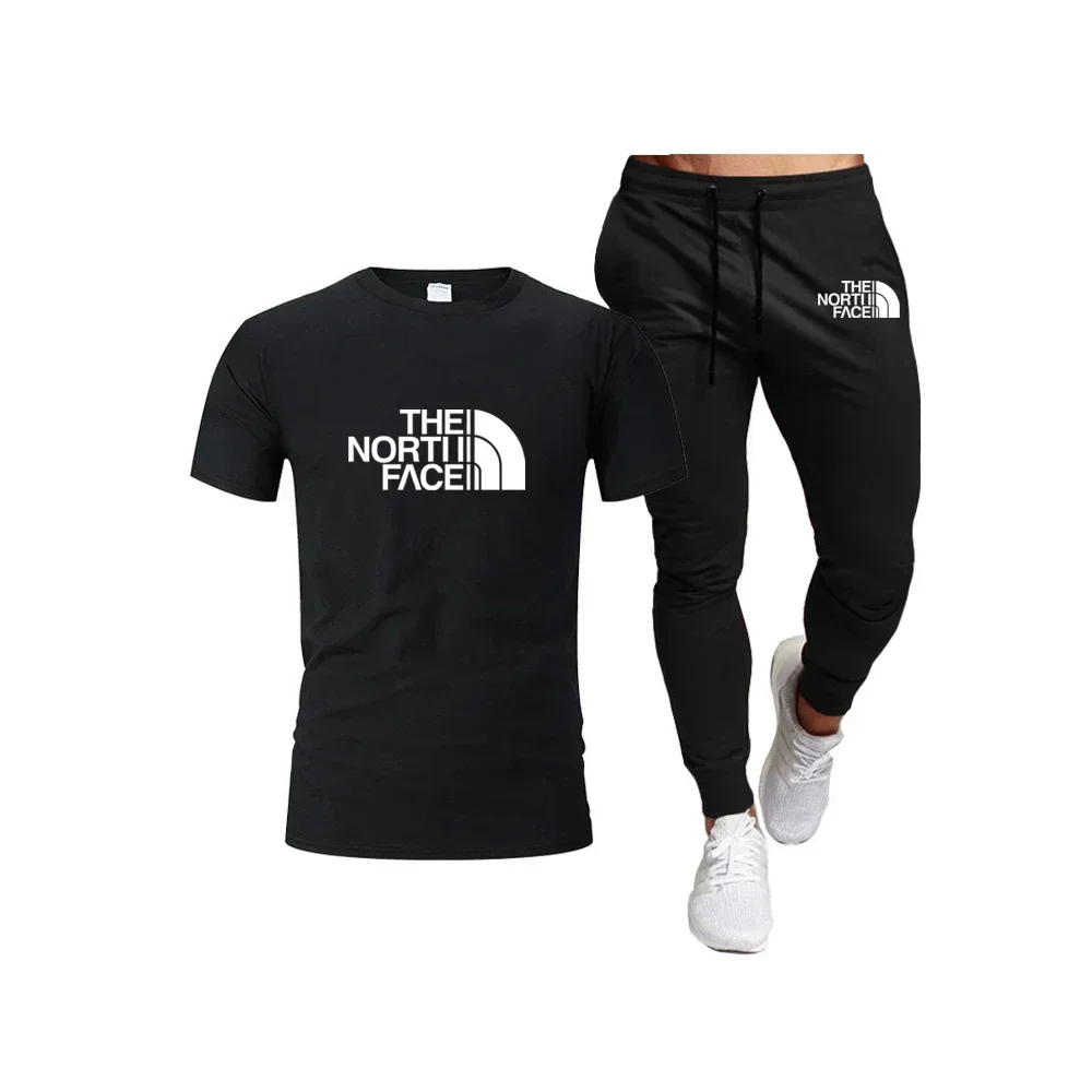 Herren Kurzarm anzug aus 100% Baumwolle, zweiteiliges Set, T-Shirt und Hose, Herren bekleidung, Sommer mode