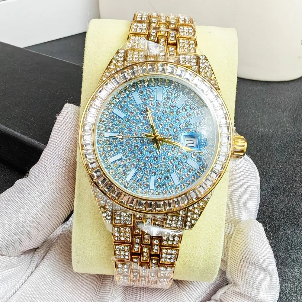 

Часы с бриллиантами в стиле хип-хоп, блестящие кварцевые часы Iced Out для мужчин и женщин, роскошные мужские наручные часы с розовым циферблатом Montre Homme