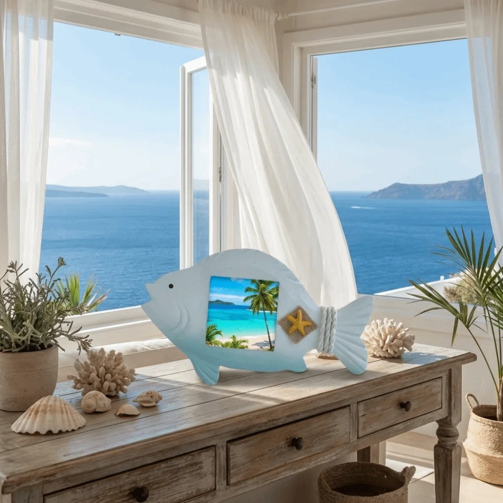 3-inch Ocean-Themed Photo Frame Wooden Unique-shaped Nautical Decor Frame Vintage Instant Photo Frame Living Room