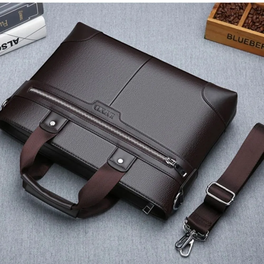 

New PU Leather Shoulder Business Documents Bag Large Capacity Senior Laptop Bag Simple Handbags Men