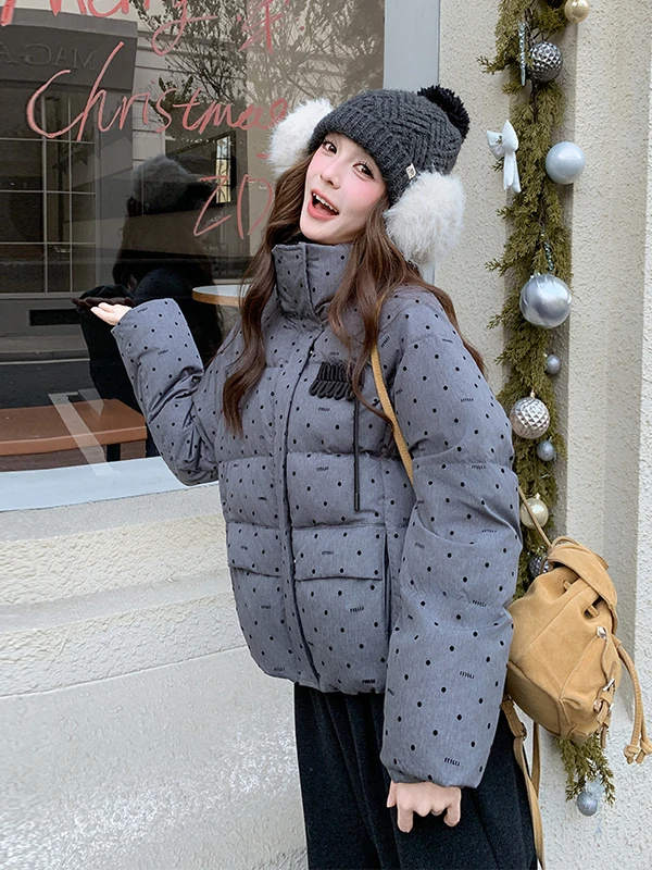 Veste matelassée chaude et amincissante pour femme, col montant à pois, nouvelle collection 2025, durable et élégante