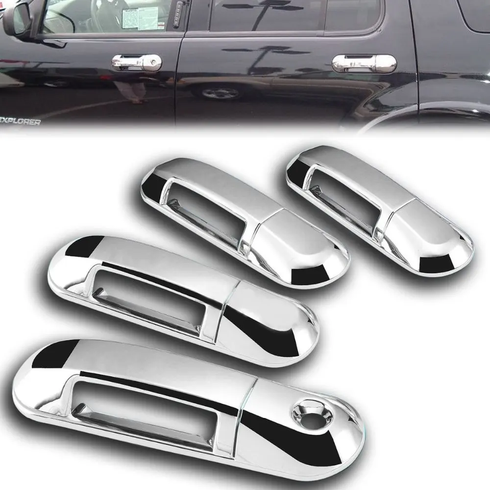 

Premium Grade Chrome Plated ABS 4 Door Handle without Passenger Keyhole Cover for 02-10 Ford Explorer 07-10 Explorer Sport Trac