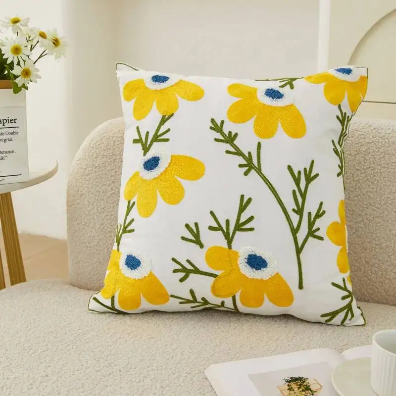 Gestickte florale dekorative Kissenbezüge mit Frühlings-Gänseblümchen-Motiv, Sommer-Pflanzen-Kissenhülle für Sofa, Bett, Stuhl, Heimdekoration – Detail 20