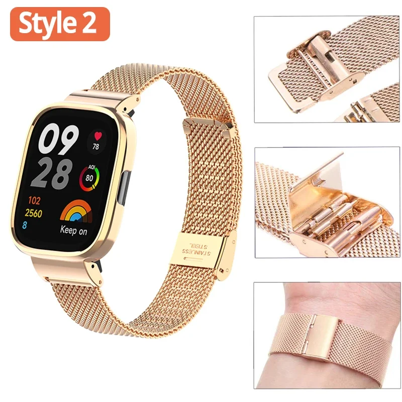 Bracelet en métal actif pour montre Redmi, bracelet de couverture de bande, boucle magnétique, protecteur de boîtier, Xiaomi Watch 2 Lite, 3/3