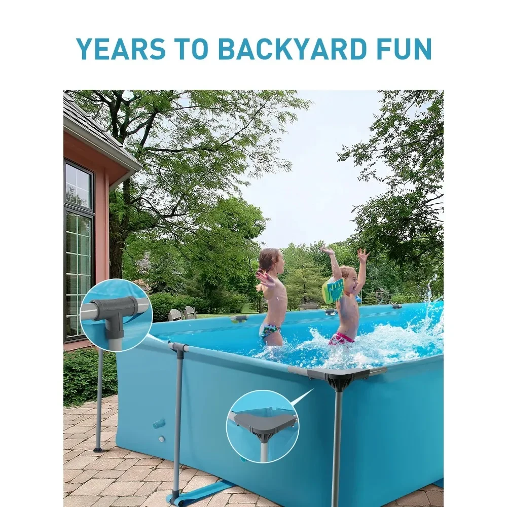 Modern 15FT Rectangular Frame Swimming Pool Metal Outdoor Backyard Above Ground Pool Family Adults Splash