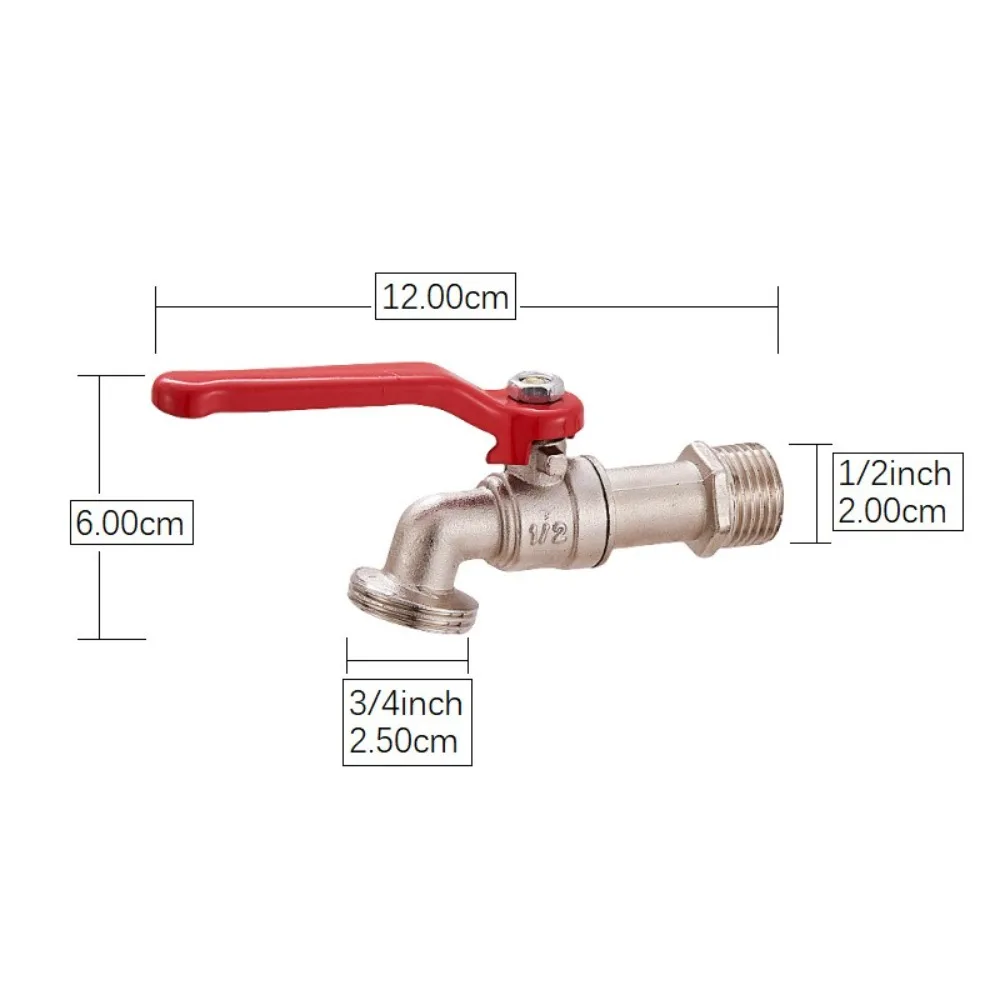 1/2x3/4 Lever Water Tap Zinc Alloy Hose Plug Faucet Adapter with Red Handle Suit for Washing Machine Garden Irrigation Accessory