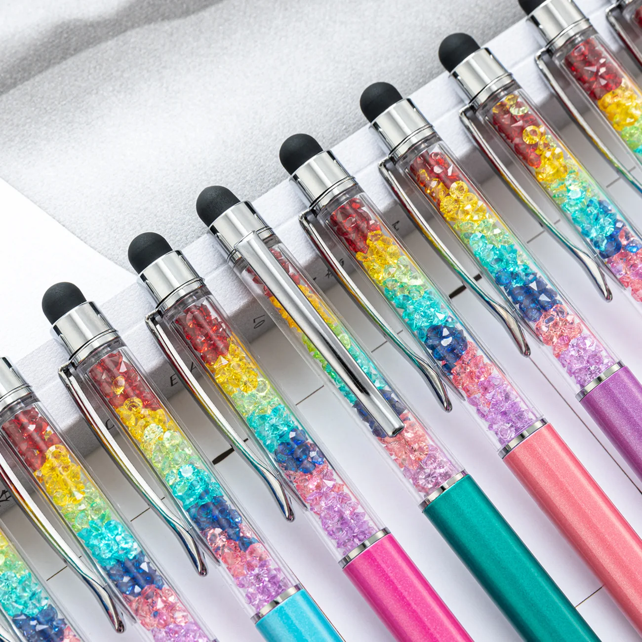 50Pcs Colorful Crystal metal ballpoint pen diamond Stylus touch screen capacitive pens