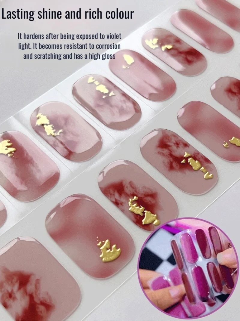 Gel Nail Stickers UV Semi Curing Nail Stickers 3D Stamping Light Therapy Nail Polish Nail Stickers 16 Pieces