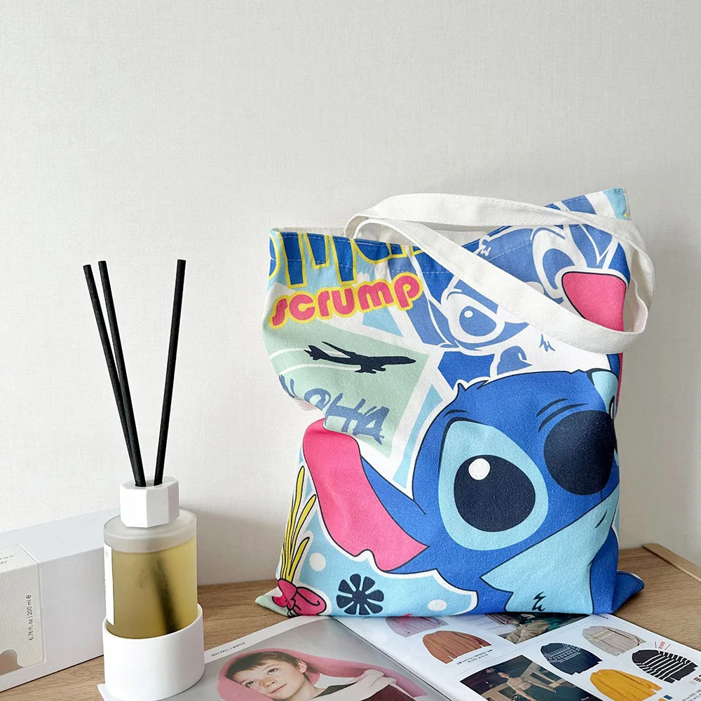 Kawaii Stitch Anime Shoulder Bag Cartoon Canvas Bag Large Capacity Handbag Casual All-match Tote Mummy Satchel Commuter Backpack