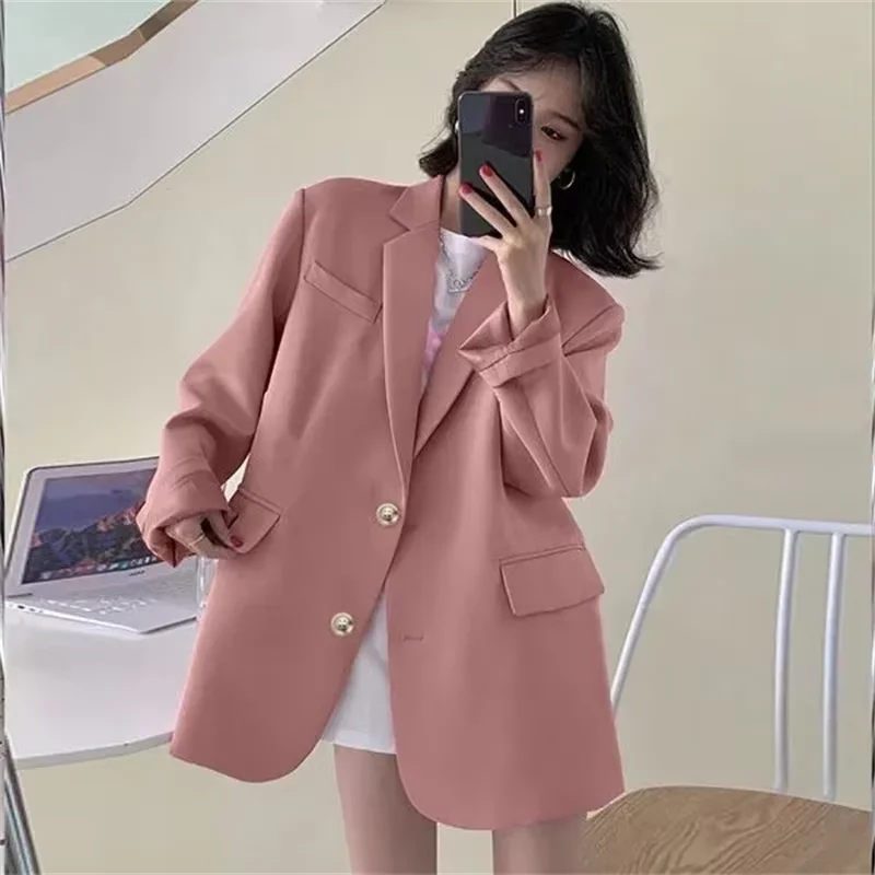 

Women Blazers Spring Summer New Fashion Korean Silk Satin Suit V-neck Loose Top Single Button Suit Blazers Outerwear