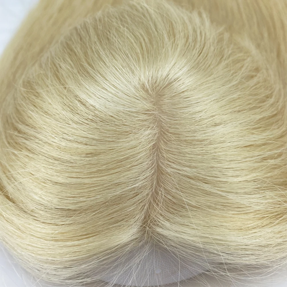 Cheveux humains européens vierges pour femmes, postiche de base de peau de trame ouverte, devant en dentelle transparente, cheveux de bébé, 8x8 po, injTop