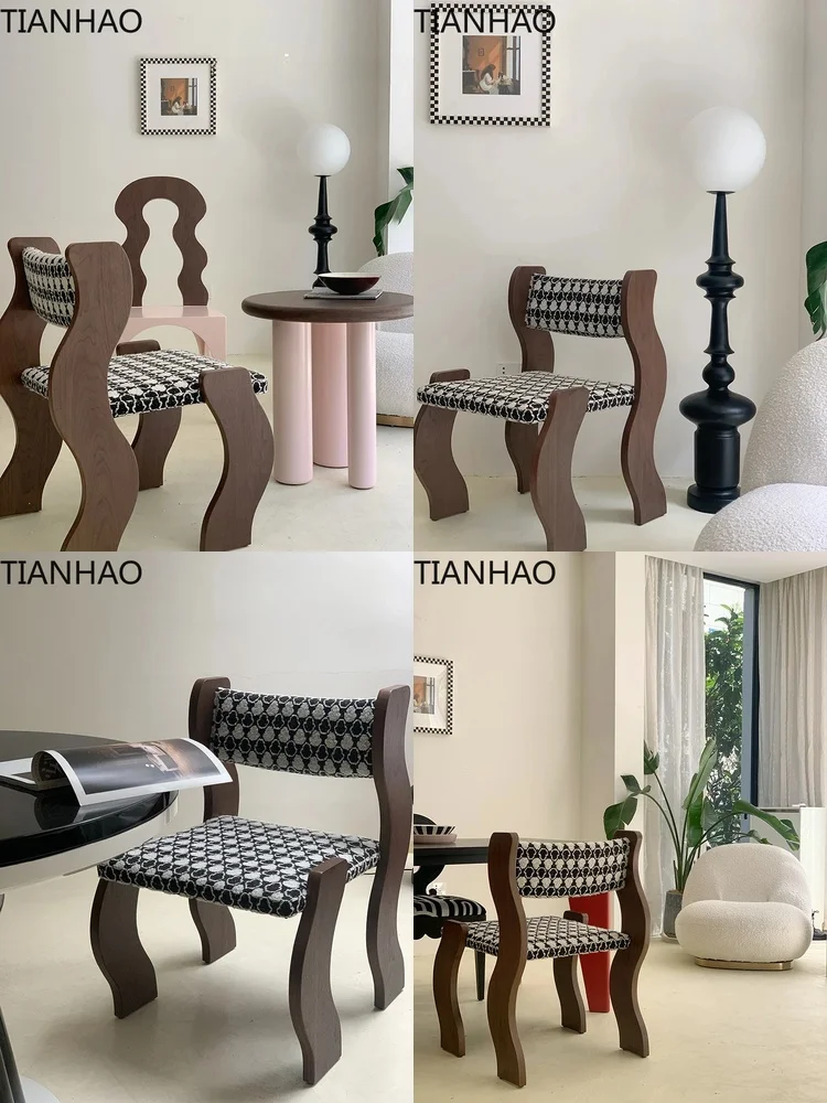 Wave Chair Designer Dining Chair Medieval Style Back Dining Chair Solid Wood Household Furniture
