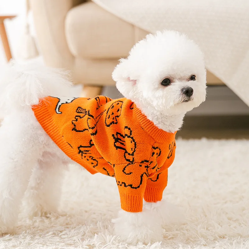 Pet Dog Sweater Elephant Print Cute Dog Knitted Coat Warm Dog Clothes Winter Dog Clothing Chihuahua Bichon Costume Cat Sweaters