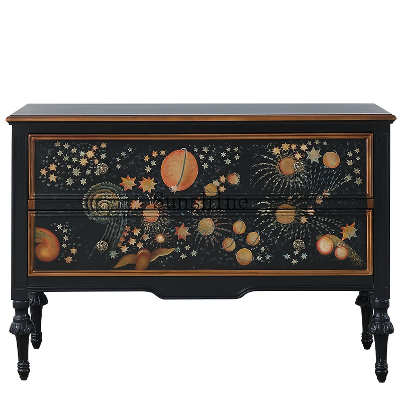 European and American entrance foyer storage retro dark blue painted bedroom TV cabinet