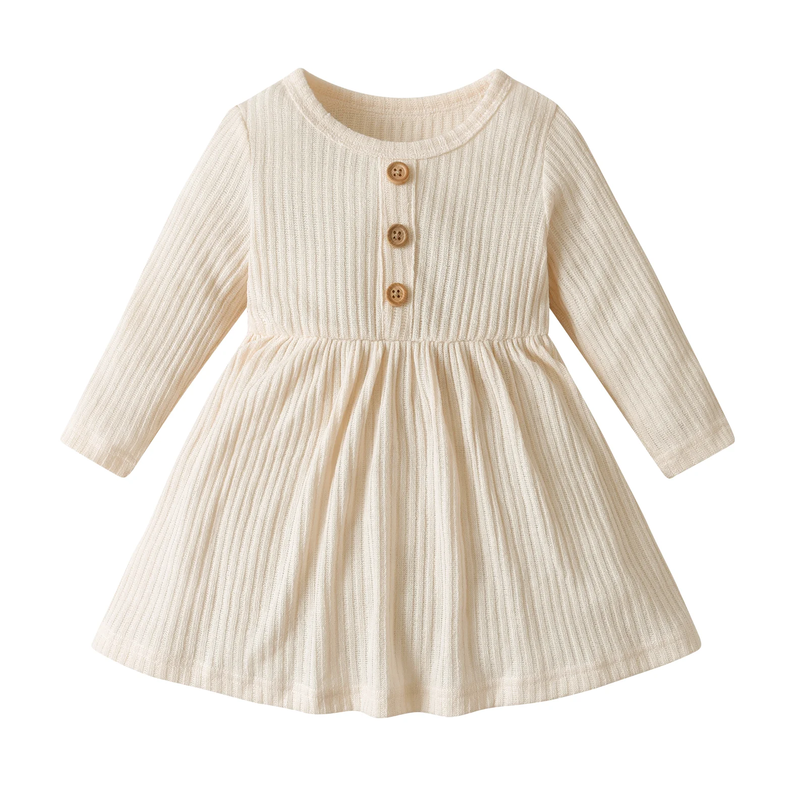 

0-2 Years Toddler Baby Girl Solid Knitted Dress Clothes Spring Autumn Casual Long Aleeve Crewneck Dresses Clothing for Girls