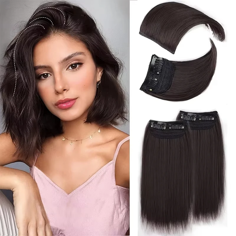 

8/12 дюймов, 2 шт., синтетическая заколка для волос, цельная бесшовная подушечка для искусственных волос, натуральные наращивание волос, поддельные для женщин