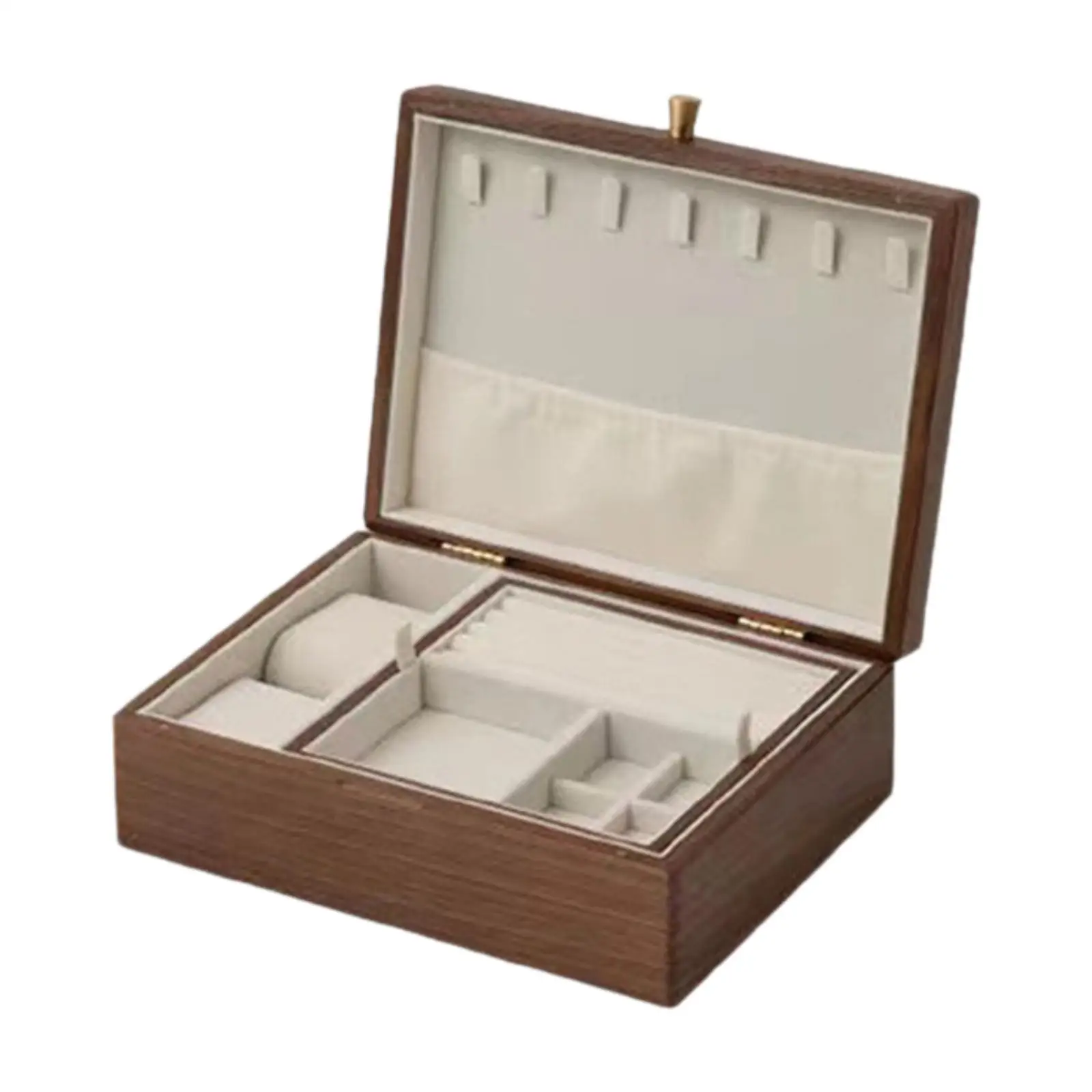 صندوق مجوهرات خشبي للنساء، ديكور عصري خفيف الوزن، نعش مجوهرات مقاوم للغبار للمعلقات والخواتم والأساور والسفر