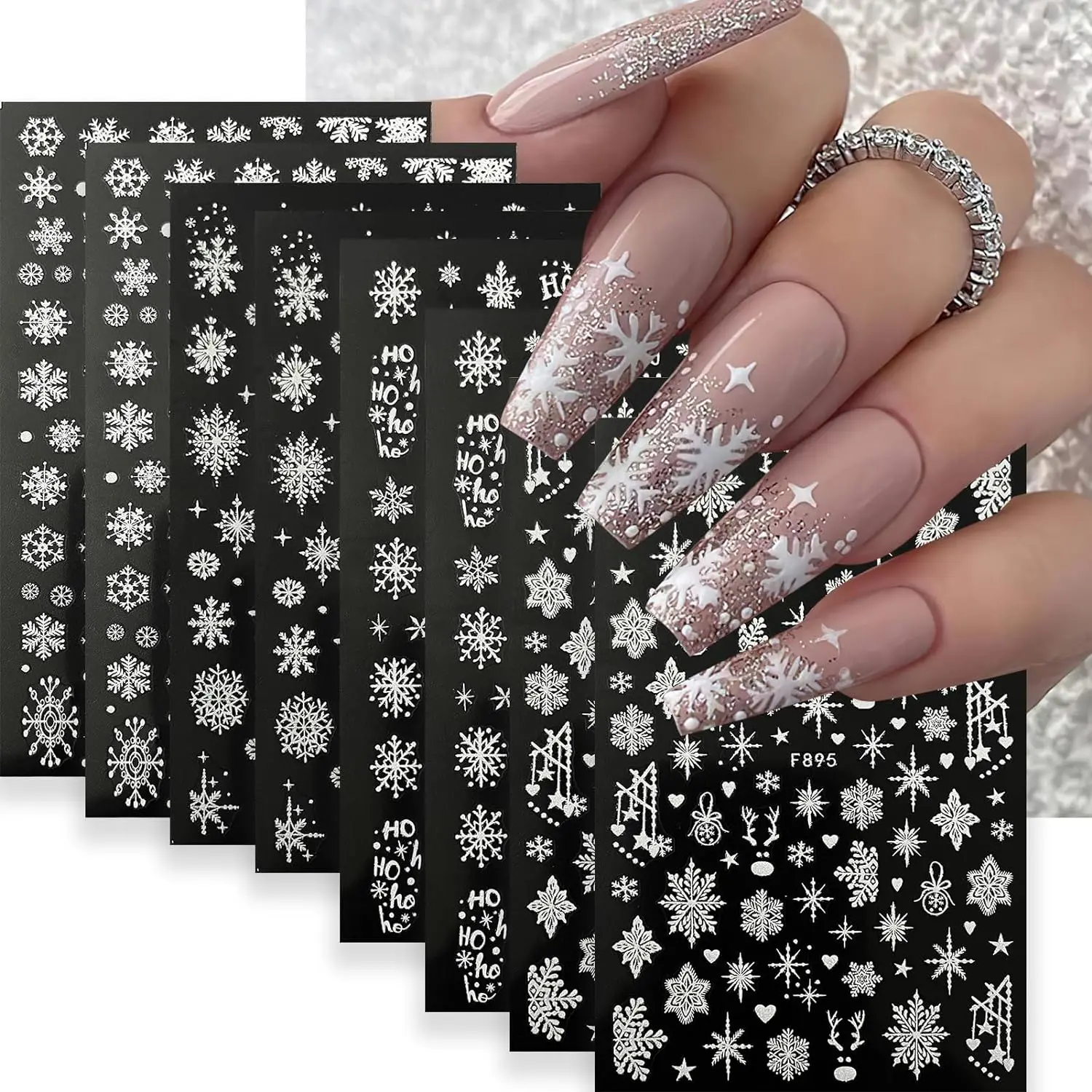 1 Stück Weihnachten weiße Schneeflocke Nail Art Aufkleber Glitzer Schnee Blume/Herz-Liebe/Hirsch Design Aufkleber Weihnachten stark klebende Nagel Patch