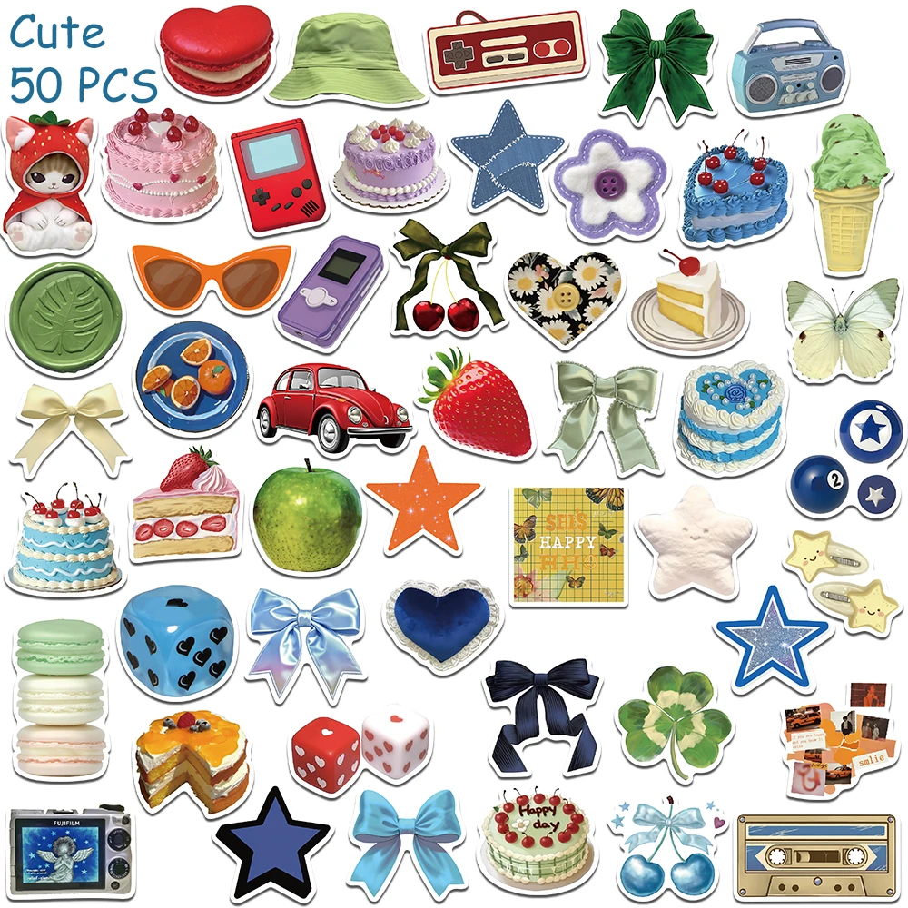 50 قطعة الكرتون لطيف عنصر ملصقات الشارات للهاتف سجل القصاصات المحمول الغيتار DIY الكتابة على الجدران ملصقات الجمالية الهدايا الإبداعية #5