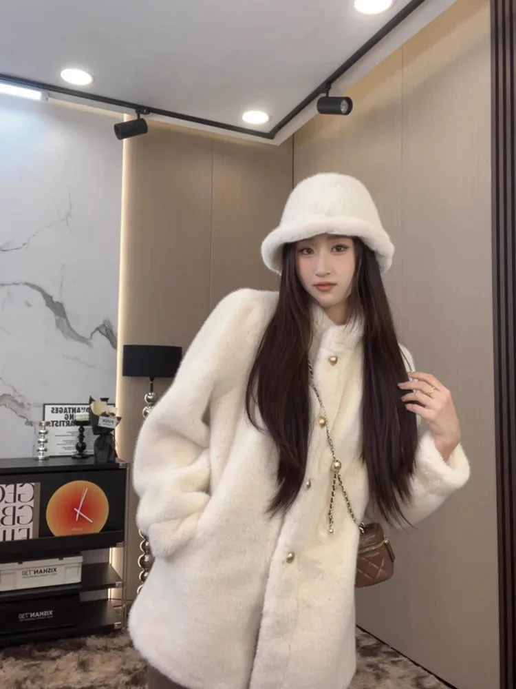 

Пальто из искусственного меха Длинные женские пальто Женские соленые выше колена Горячие женщины Ретро контрастный дизайн Универсальные карманы на шею Тонкая подкладка