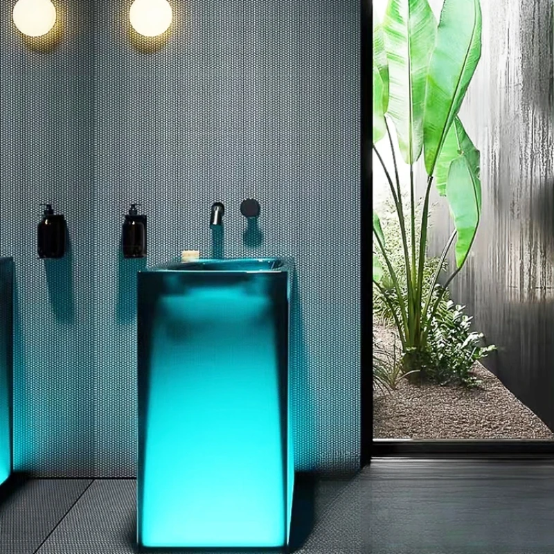 

Translucent floor wash basin column basin integrated molding resin luminous artificial stone