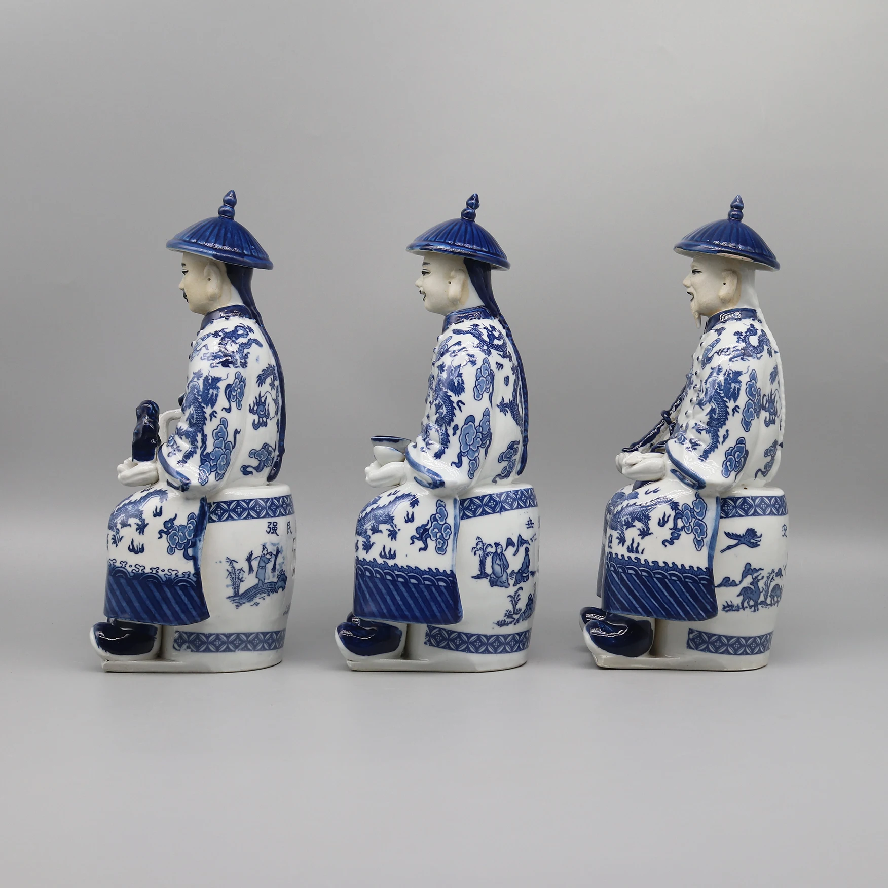 Chinese Emperor in Qing Dynasty, Blue and White Ceramic Figurine, Table Accessory - Image 5