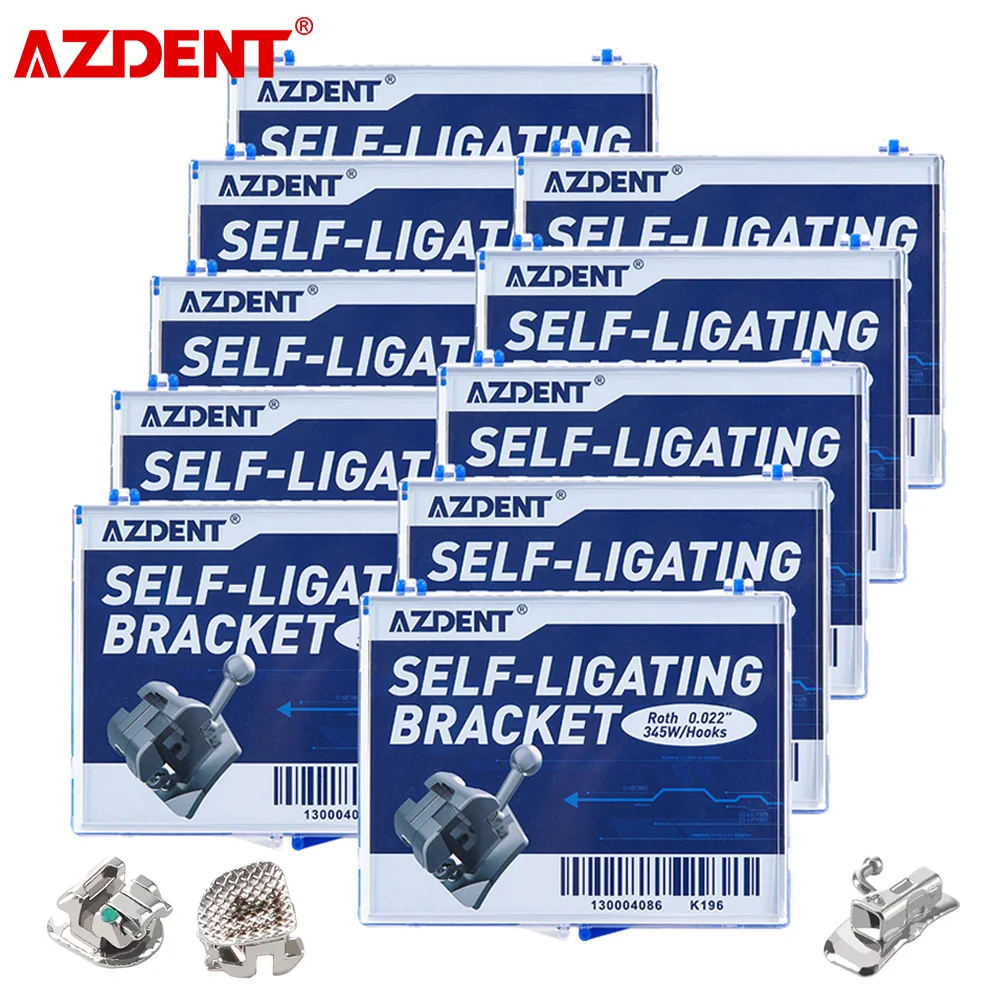 

AZDENT 10 Packs Dental Orthodontic Bracket Braces Metal Self-Ligating Brackets Roth/MBT 345 Hook with Buccal Tube Dental tools