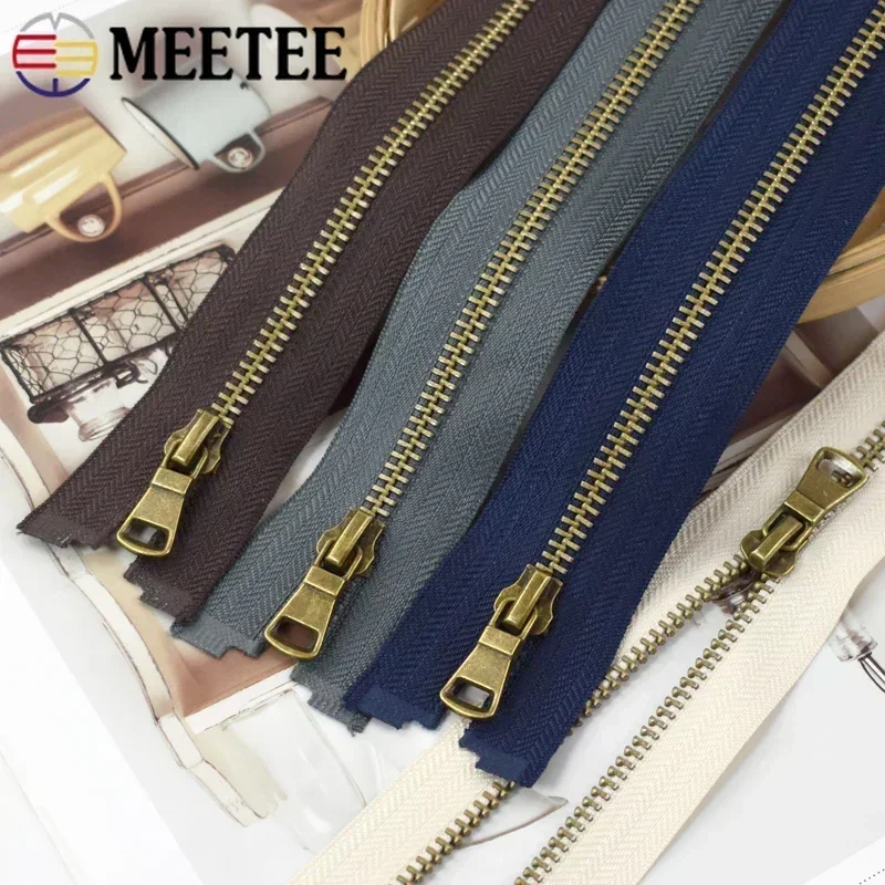 Bronze Metal Zippers for Sewing 5# Jackets Open-End Zips 40/50/60/70/80cm Backpack Decoration Zipper DIY Repair Kit Accessories