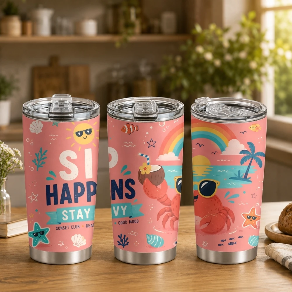 Visually Appealing Cartoon Style Vacuum Flasks 20oz Double Wall Coffee Tumbler Insulated Cup For Hot And Cold Drinks