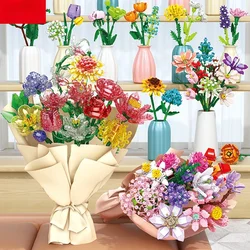 Small Particle Assembled Building Blocks Eternal Flowers Rose Lily Simulated Building Block Flower Bouquets Creative Decoration