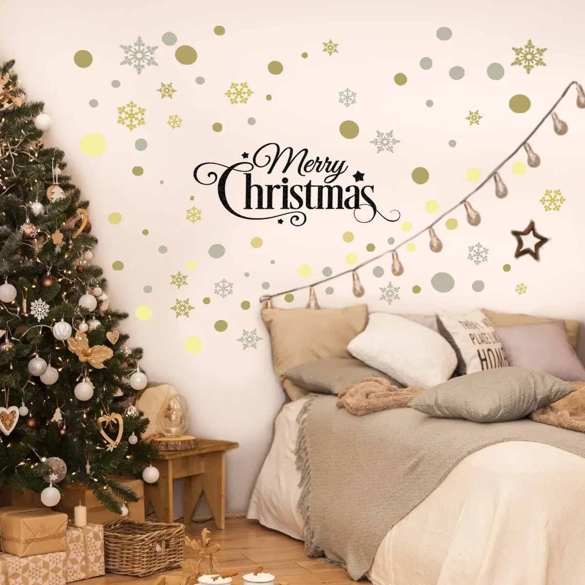 

Golden Snowflake Dot Christmas Wall Sticker Living Room Room Decoration Wall Sticker Self-adhesive Wholesale