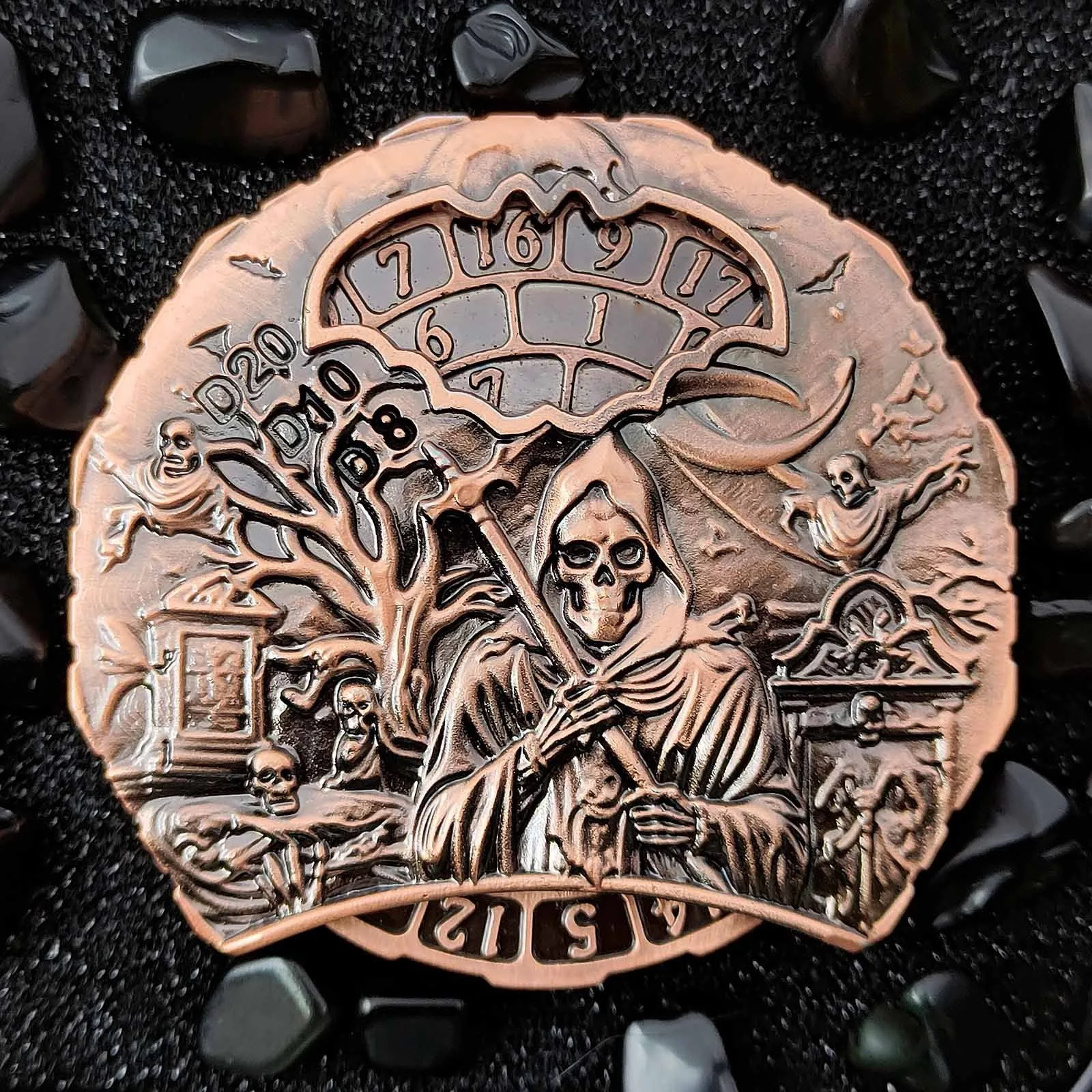 Roulette Grim Reaper Finger Spinning DND Dice Digital Compass for Dungeons and Dragons Game Prop Fine Carving Table Ornaments