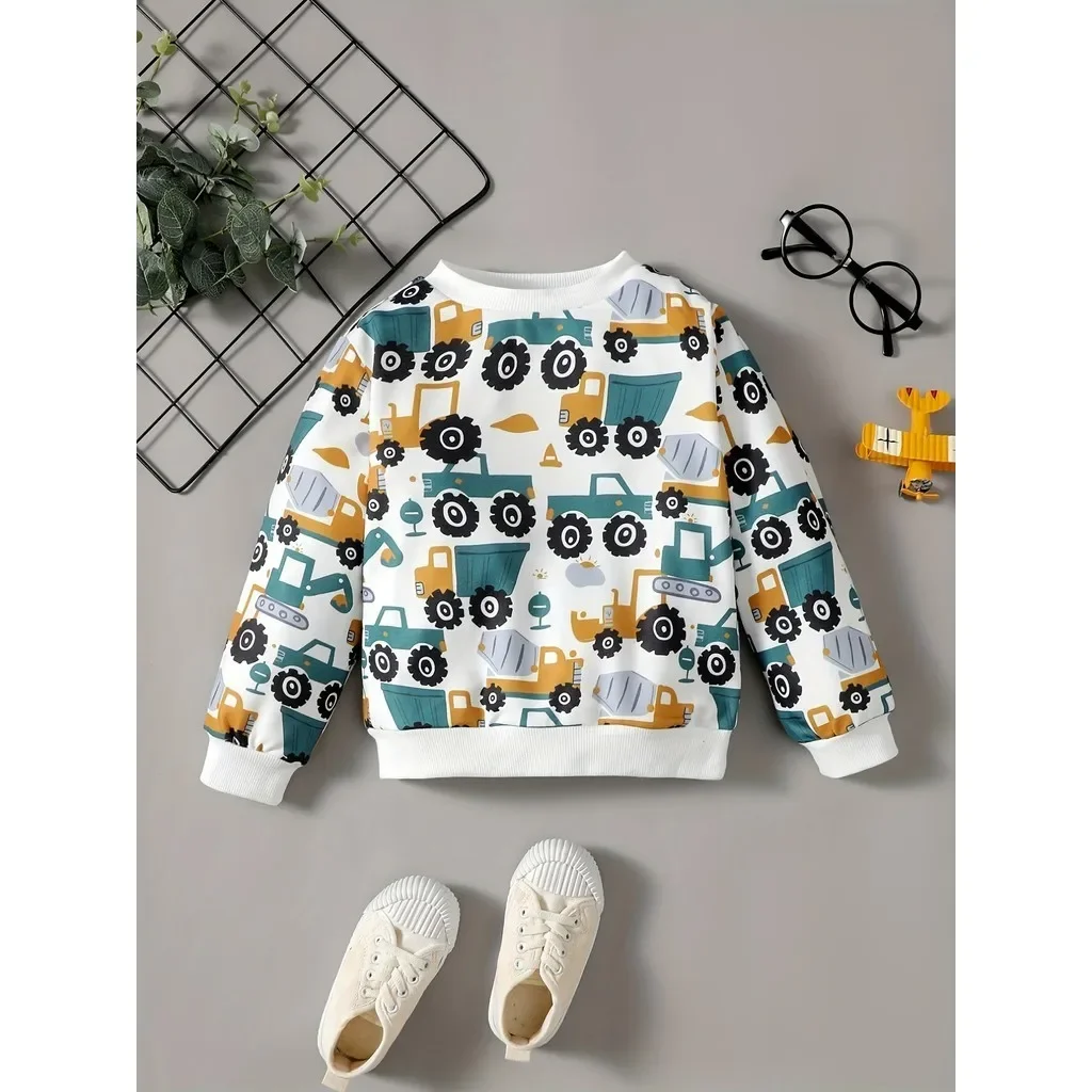 0-5 Years Toddlers Boy Cool Sweater long Sleeves Car Pattern Top  Spring and Autumn Daily Casual Versatile Clothing for Kids Boy