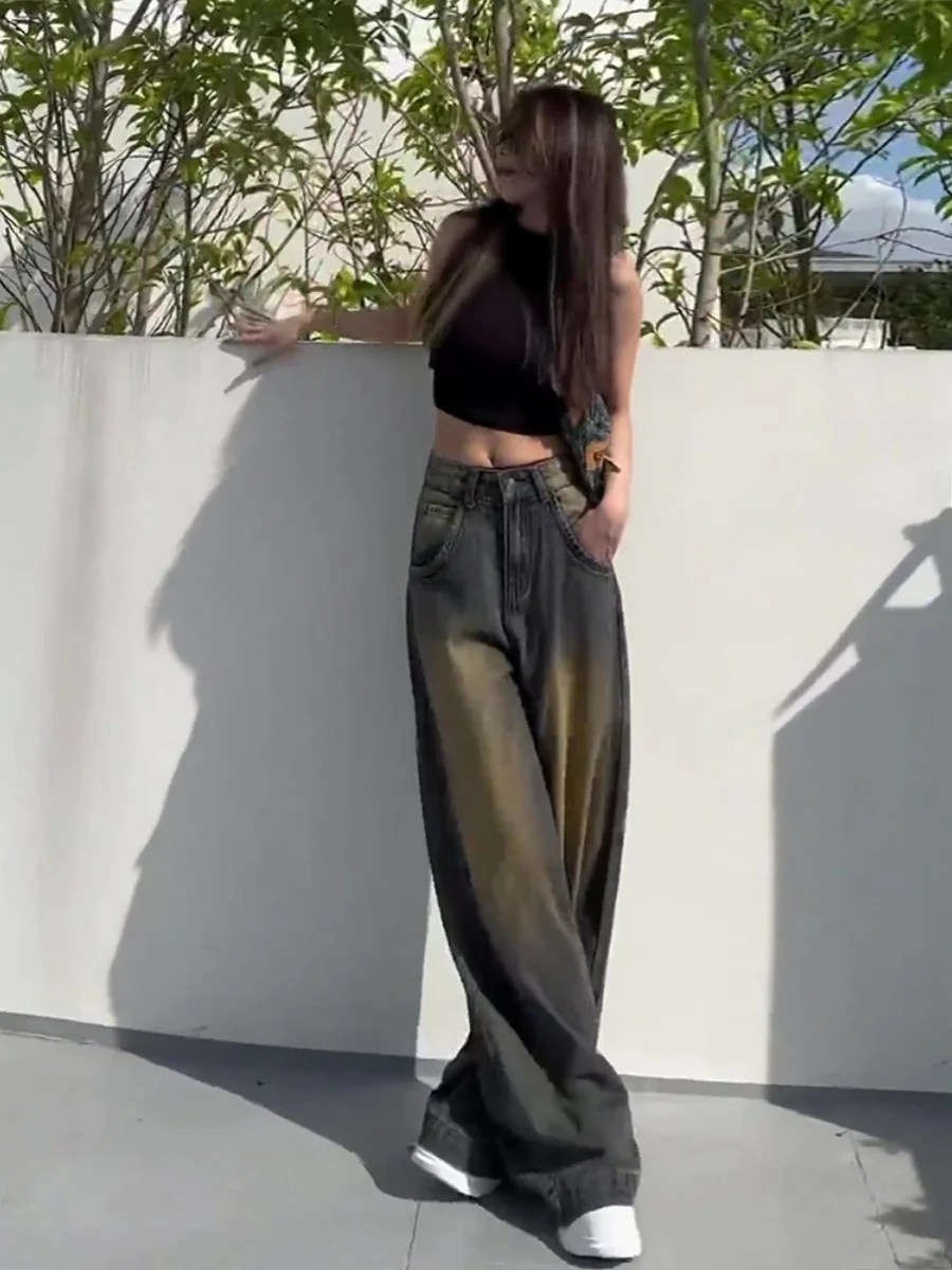 

Ретро винтажные женские джинсы с высокой талией и широкими штанинами длиной до пола, весна-лето Faion Personali American Sle Lazy Street Sle